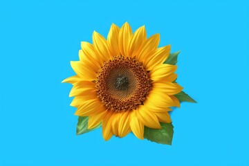 Obraz premium Sunflower blooming on blue background. Generative Ai