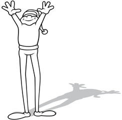 Drawing of a Stick Figure with Long Legs and with his Hands Up
