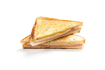 mixed ham and cheese sandwich on white background