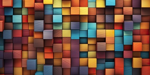 AI Generated. AI Generative. Carved wood cube blocks vibrant timber color abstract geometric patter decoration. Graphic Art