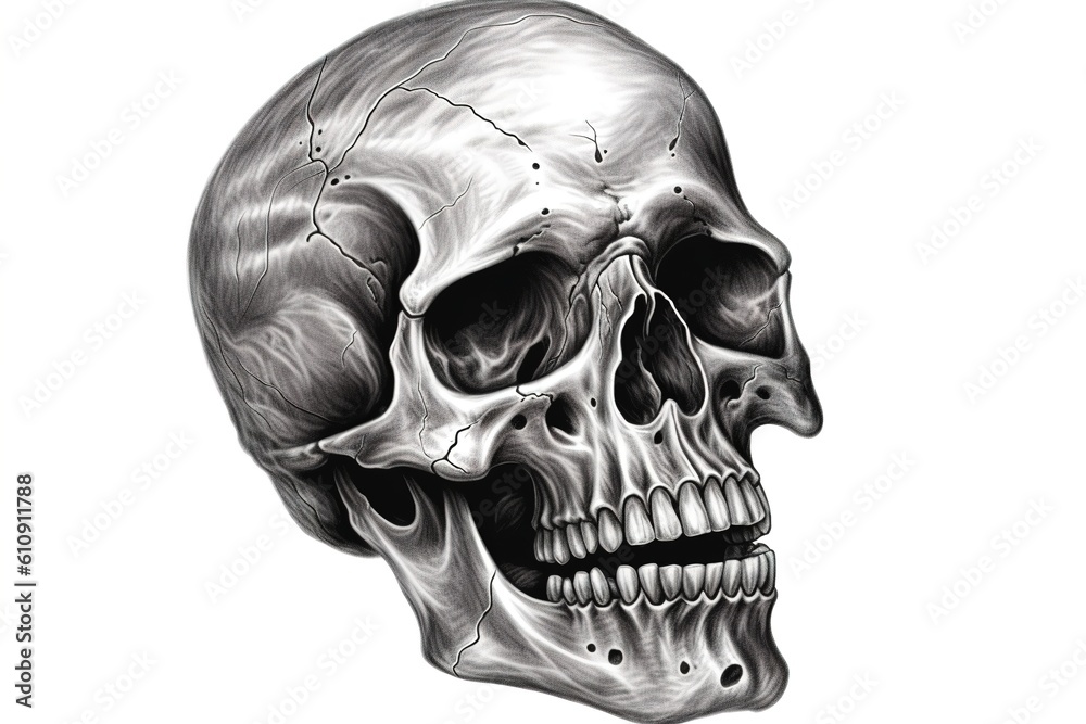 Poster skull drawing isolated on white background. generated by ai.
