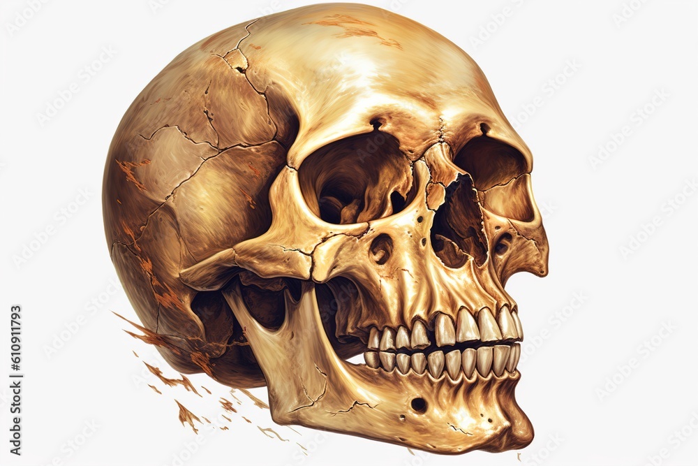 Poster skull drawing isolated on white background. generated by ai.