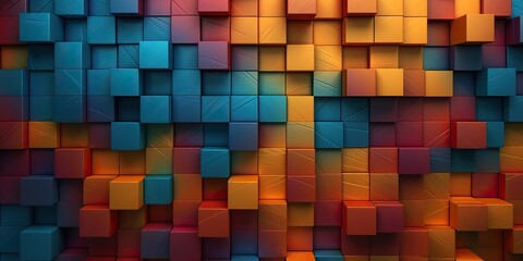 AI Generated. AI Generative. Carved wood cube blocks vibrant timber color abstract geometric patter decoration. Graphic Art