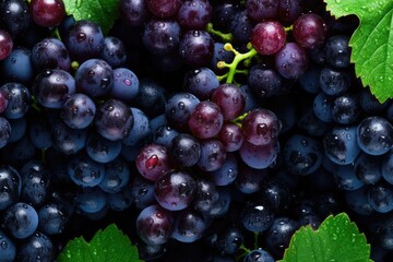 Grapes background decorated with shiny water drops created using generative AI tools