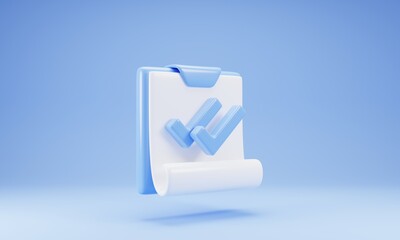 3d rendering clipboard with blue checklist icon isolated on blue background. 3d illustration