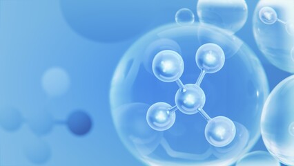 Molecule inside Liquid Bubble, 3d illustration. 3d render