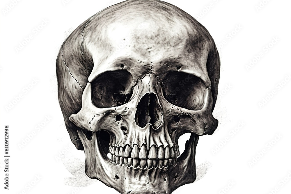 Poster skull drawing isolated on white background. generated by ai.