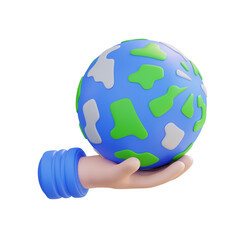 3d illustration hand holding globe globe