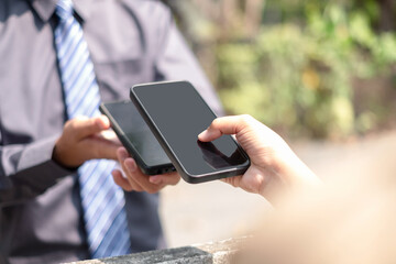 Customer using smartphones for payment cashless QR scan code technology on-screen in shopping. concept payment