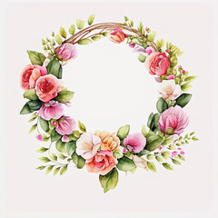 Flower wreath in a watercolor style, AI generated.