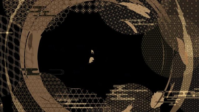 重なり合う円形の和柄アニメーション(金 ベージュ)