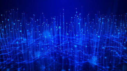 Colored polygonal space. Connection dots and lines structure. Digital background. Technology background. Triangular futuristic business wallpaper. Plexus. 3D rendering