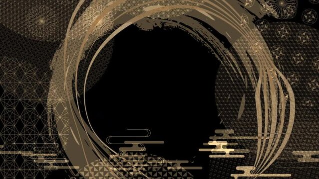 重なり合う円形の和柄アニメーション(金 ベージュ)