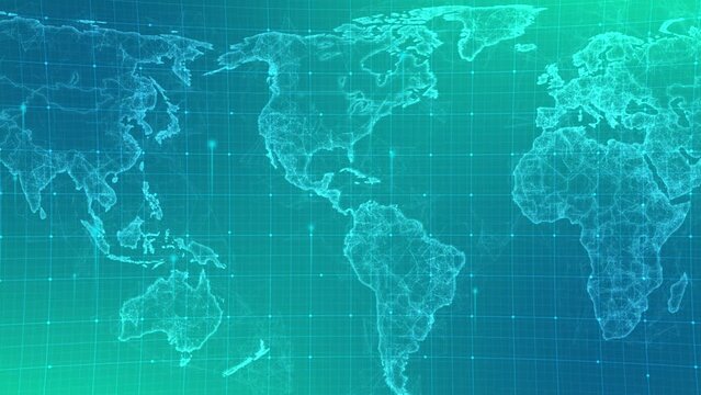 Technology big data digital blue glowing on world map background.Global networking technology background digital communication