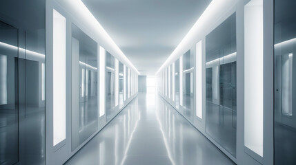 Gray abstract futuristic tunnel with neon lines. Generative AI