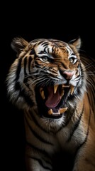 Portrait of a tiger on a black background. Studio shot. Generative AI
