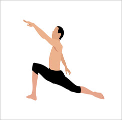 Obraz premium Young man practicing meditation flat vector illustration. Person character doing yoga exercises for mental and physical health, clear mind, harmony. Health, yoga, meditation concept for design