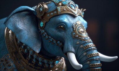 In a show of strength, the anthropomorphic elephant marches proudly in military armor. Creating using generative AI tools