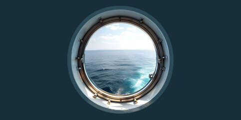 Generative AI. Looking out from the window of a boat to the ocean outdoor
