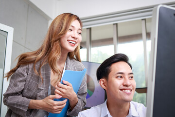 Fototapeta premium Group of Asian business men and women working in the office Meeting and planning. Business concept, Entrepreneur