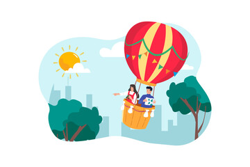 Obraz premium Tourists embark on a sunrise hot air balloon ride.