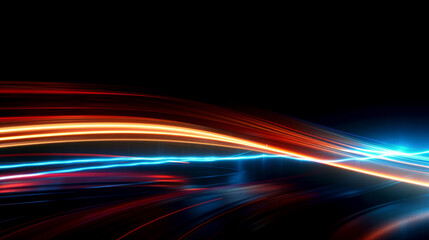 Colorful Light Trails Representing Motion, High Speed Light Affect, Black Background, Generative AI