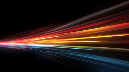 Fototapeta na wymiar Colorful Light Trails Representing Motion, High Speed Light Affect, Black Background, Generative AI