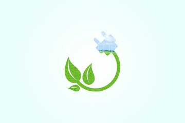 Green energy Icon with green planet, forest shape, isolated on white background. Sustainable development concept, energy, ecological on green energy, environmental, social and governance.