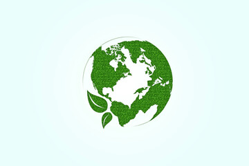 world map and plant Icon with green planet, forest shape, isolated on white background. Sustainable development concept, energy, ecological on green energy, environmental, social and governance.