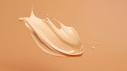 Liquid foundation splashing on light clean background, Close-up of isolated make-up smudges or beige skin care fluid