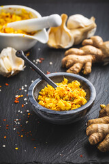 Homemade fresh ginger and garlic paste or Adrak Lahsun puree