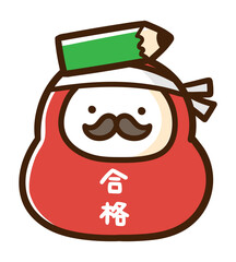 鉛筆を頭に乗せているかわいいだるまのデフォルメイラスト