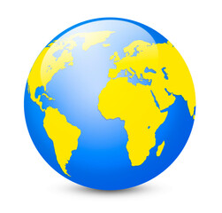 World map and globe isolated on white background.