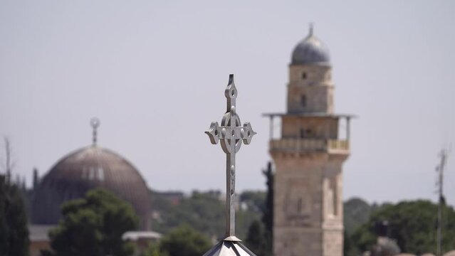 Basilica of Ecce Homo Cross and Al-Aqsa, Qibli Mosque in Background