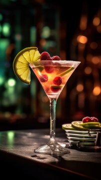 close up view of a beautiful cocktail in the bar, ai tools generated image