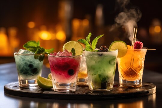 set of beautiful cocktails with fruits and berries, ai tools generated image