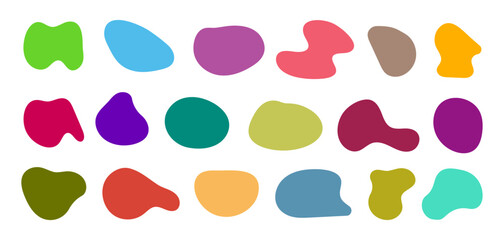 Liquid Abstract shapes set. Geometric shapes of different colors in memphis design style. Different blotch shapes collection isolated on white background. Design elements. vector