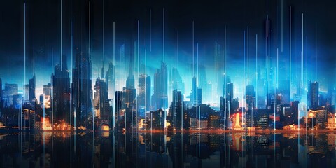 Neon Futuristic. Blue Light in a Technological Metropolis. Creating Cityscape Background Generative AI illustrations