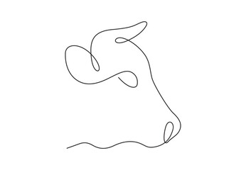 One line cow head design silhouette. Hand drawn minimalism style vector illustration. Premium vector.