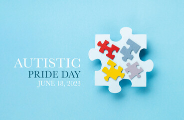 Autistic Pride Day, ASD, Caring, Speak out, Campaign, Togetherness concept on blue background.