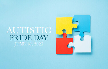 Autistic Pride Day, ASD, Caring, Speak out, Campaign, Togetherness concept on blue background.