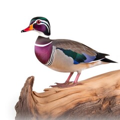 Wood Duck bird isolated on white background. Generative AI - obrazy, fototapety, plakaty