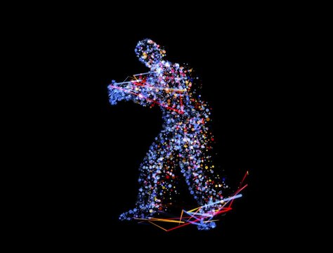 Baseball player made of particles with luma matte