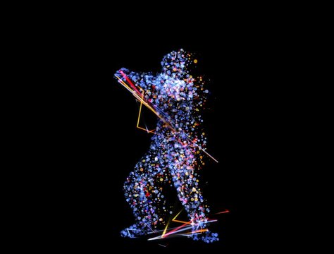 Baseball pitcher made of particles with luma matte