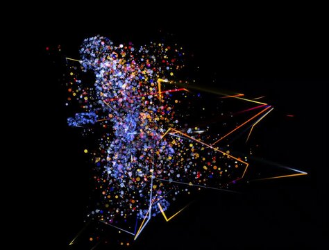 Running athlete made of particles with luma matte