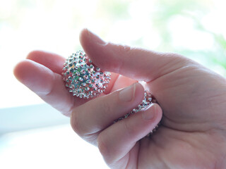 Silver metal magnetic balls, spiky tool for hand massage. Therapy Tool for Pressure Relief and...