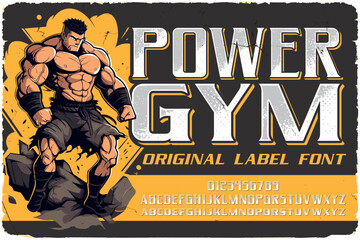 Original label font named Power Gym. Strong typeface for any your design like posters, t-shirts, logo, labels etc. - 610925739