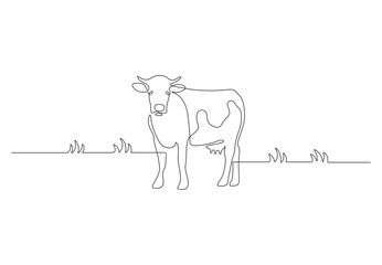 Fototapeta na wymiar Continuous one line drawing of a cow vector illustration. Cow isolated on a white background. Premium vector.