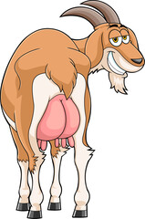 Smiling Female Goat Cartoon Character. Vector Hand Drawn Illustration Isolated On Transparent Background