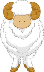 Ram Sheep Cartoon Mascot Character. Vector Hand Drawn Illustration Isolated On Transparent Background
